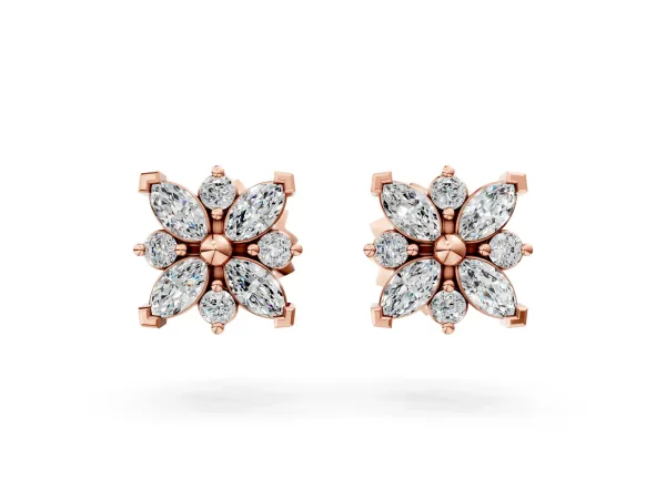 Marquise Diamond Petal Stud Earrings with Diamond Accents Rose gold