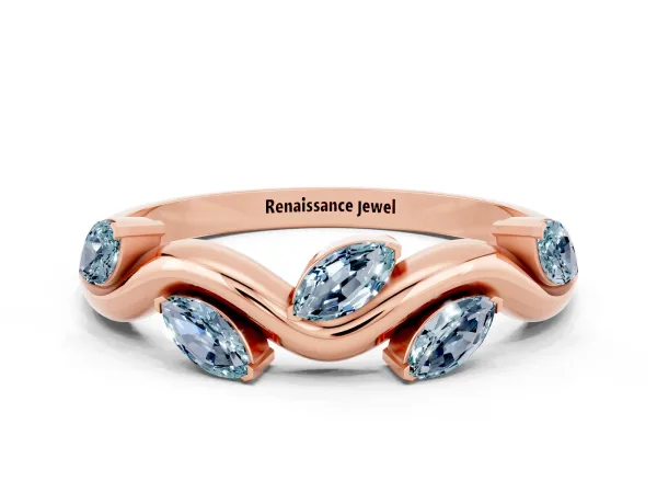 Marquise Aquamarine Twisted Band with Prong Setting Rose gold