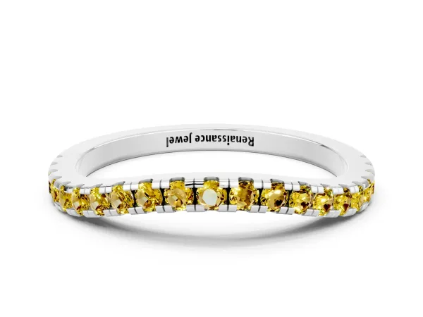 Round Yellow Sapphire Pavé Half Eternity Band with Shared Prong Setting Platinum