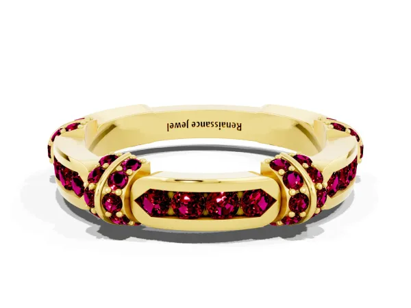 Pavé Round Garnet Link Band with Bezel Setting Yellow gold