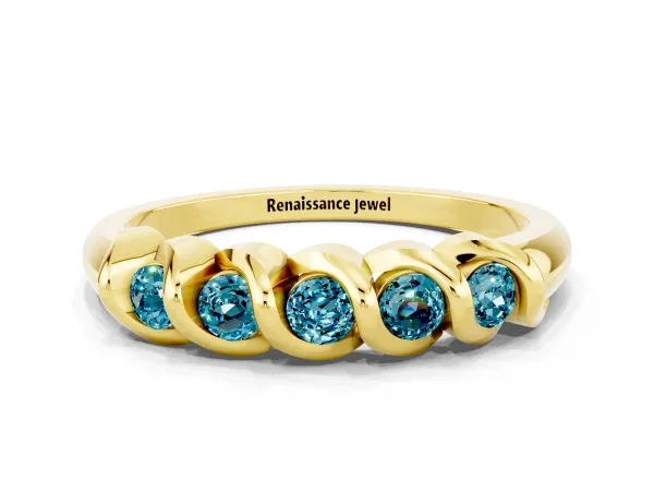 Round Blue Topaz Eternity Band with Twist Prong Setting Yellow gold