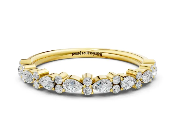 Pear and Round Diamond Wedding Band Yellow gold