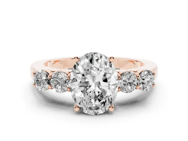Oval Cut Cut Diamond Five-Stone Prong Set White Gold Ring Rose gold