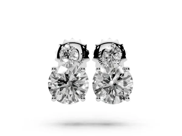 Round Diamond Basket-Set Stud Earrings with Diamond Accent Platinum