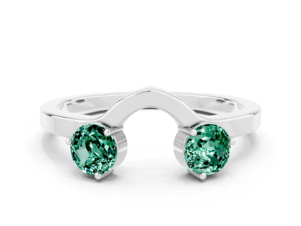 Dual Round Green Sapphire Open Band Ring with Prong Setting Platinum