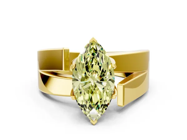 Fancy Yellow Modern Tension Set Marquise Cut Diamond Solitaire Wide Band Ring Yellow gold