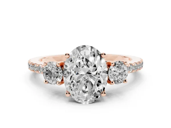 Three-Stone Oval Cut Cut Diamond Pavé Band with Prong Setting Rose gold