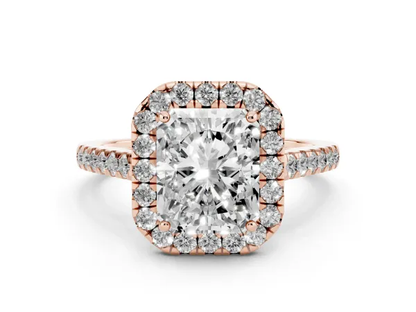 Radiant Cut Halo Pave Diamond Engagement Ring with Four-Prong Setting Rose gold