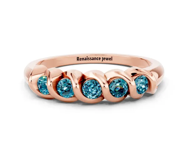 Round Blue Topaz Eternity Band with Twist Prong Setting Rose gold