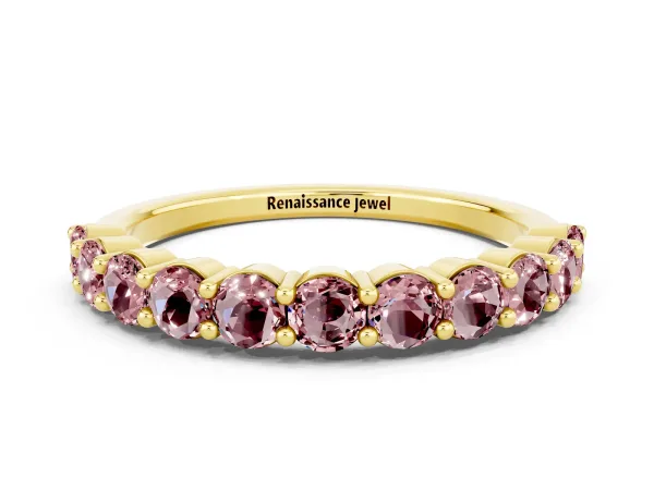 Round Morganite Half Eternity Band with Prong Setting Yellow gold