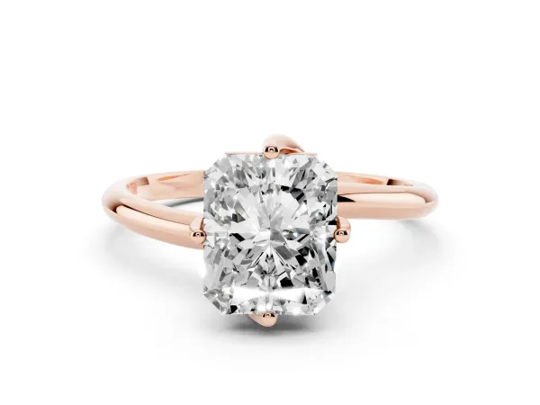 Radiant Cut Diamond Solitaire Engagement Ring with Four-Prong Setting and Classic Band Rose gold