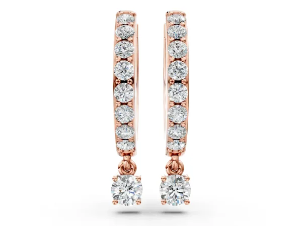 Round Cut Diamond Pavé Hoop Earrings with Drop Accent Rose gold