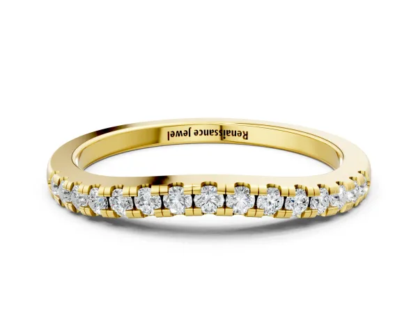 Pavé Round Diamond Curved Band with Shared Prong Setting Yellow gold