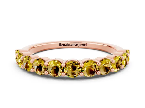 Round Yellow Sapphire Half Eternity Band with Prong Setting Rose gold