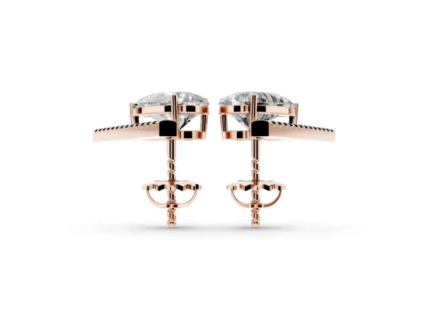 Pear Diamond Stud Earrings with Round Micro Pavé Bar Rose gold