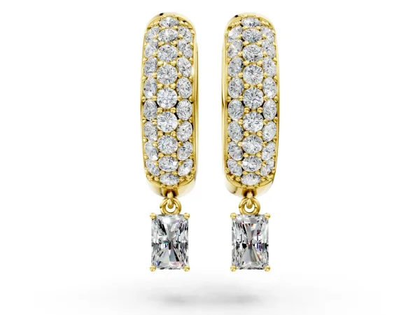 Round and Radiant Diamond Huggie Hoop Earrings Yellow gold
