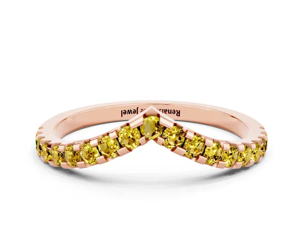 Pavé Round Yellow Sapphire Chevron Band with Shared Prong Setting Rose gold