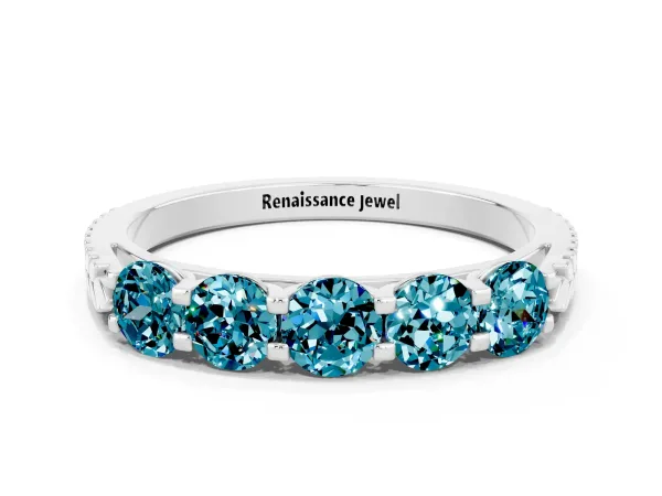 Five-Stone Round Blue Topaz Prong-Set Band Platinum
