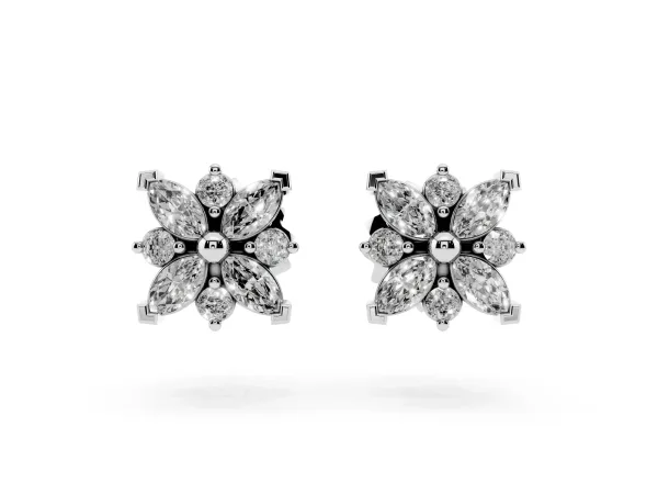 Marquise Diamond Petal Stud Earrings with Diamond Accents Platinum