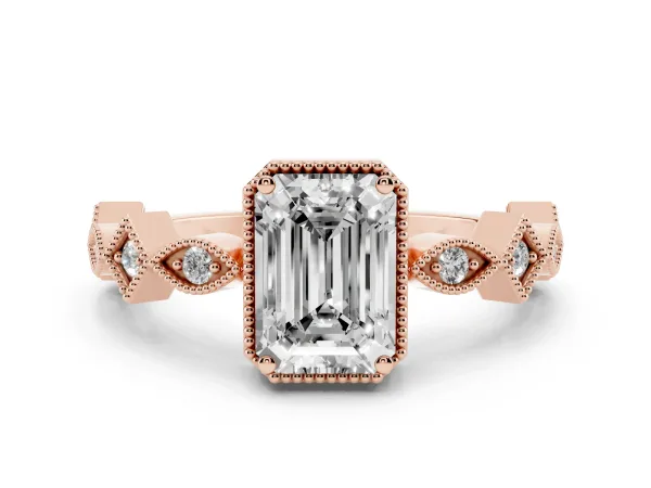 Emerald Cut Milgrain Marquise Diamond Twist Band Ring Rose gold