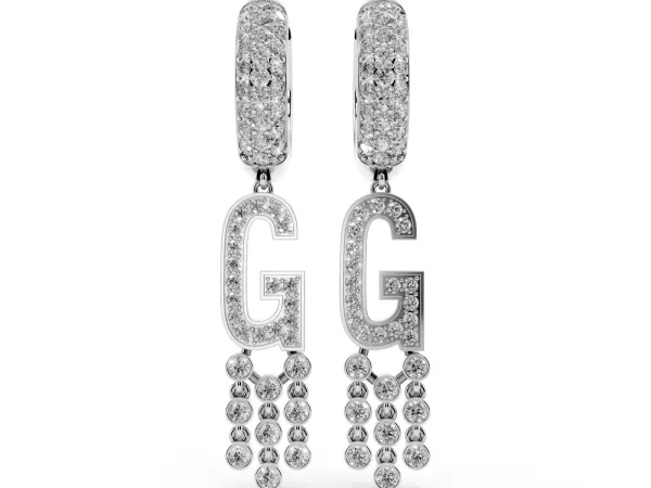 Round Diamond Initial G Huggie Hoop Earrings Platinum