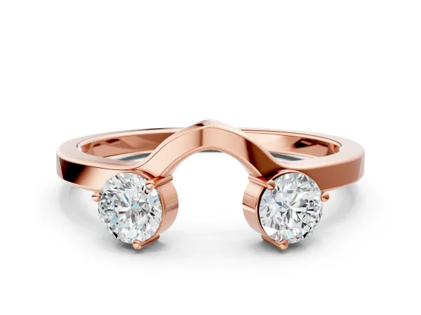 Dual Round Diamond Open Band Ring with Prong Setting Rose gold