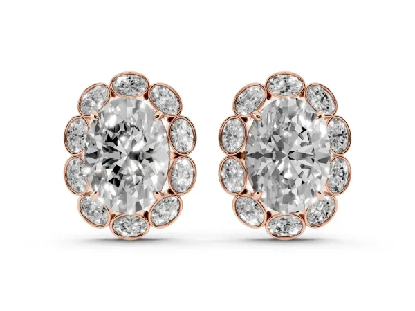 Oval Diamond Halo Stud Earrings with Oval Diamond Accents Rose gold