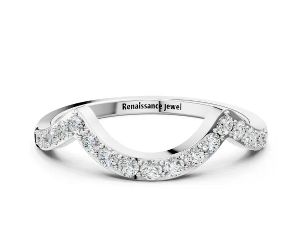 Curved Pave Round Diamond Contour Band with Shared Prong Setting White gold