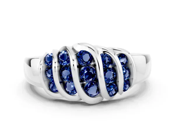 Round Blue Sapphire Multi-Row Crossover Band Platinum