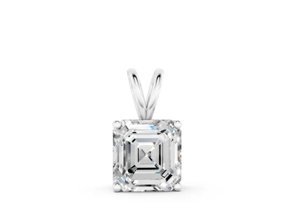 Asscher Diamond Solitaire Pendant with Four Prong Setting White gold