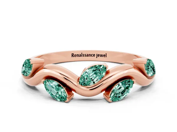 Marquise Green Sapphire Twisted Band with Prong Setting Rose gold