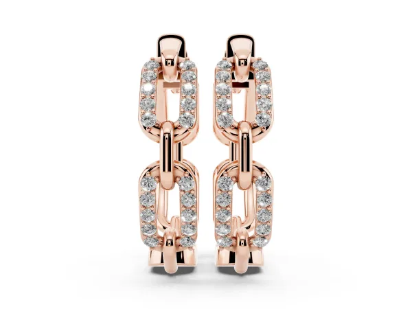 Round Cut Diamond Paperclip Hoop Earrings Rose gold