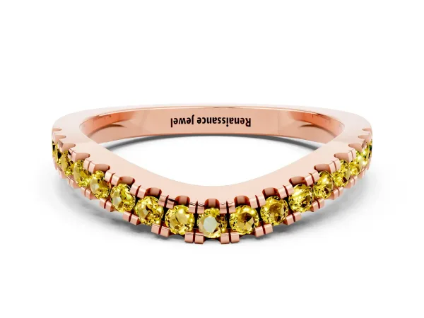 Round Yellow Sapphire Pavé Curved Band with Shared Prong Setting Rose gold