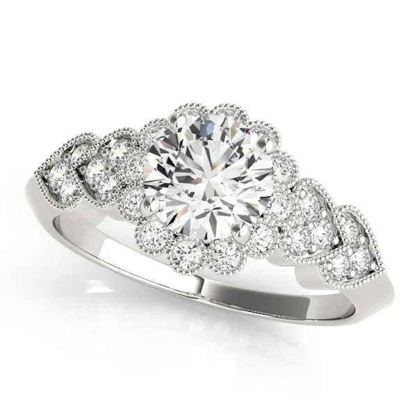 Asscher Cut Brilliant Milgrain Pave Heart Band Solitaire Ring Platinum
