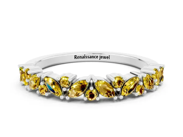 Marquise and Round Yellow Sapphire Vine Eternity Band with Prong Setting Platinum