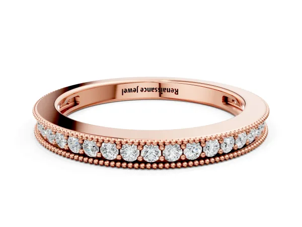 Round Diamond Pavé Eternity Band with Milgrain Edge Rose gold