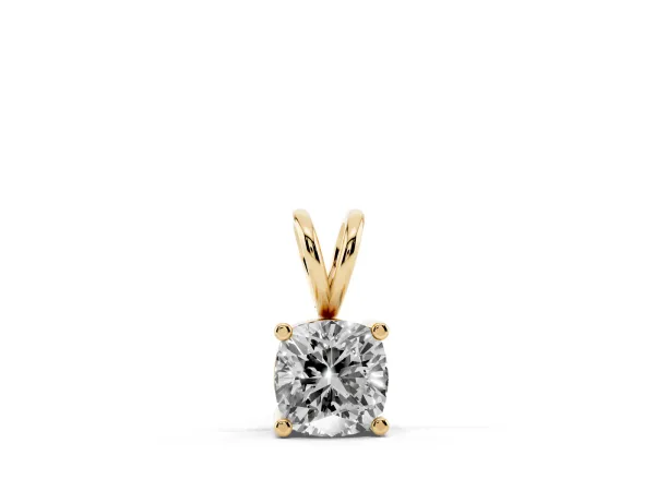 Cushion Solitaire Diamond Prong Pendant Yellow gold