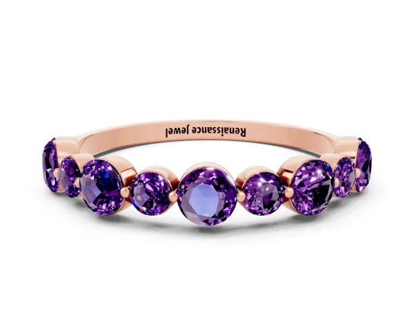 Round Amethyst Scalloped Prong Set Eternity Band Rose gold