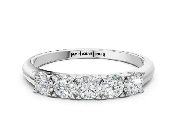 Round Diamond Channel Set Half Eternity Band with Shared Prong Setting Silver