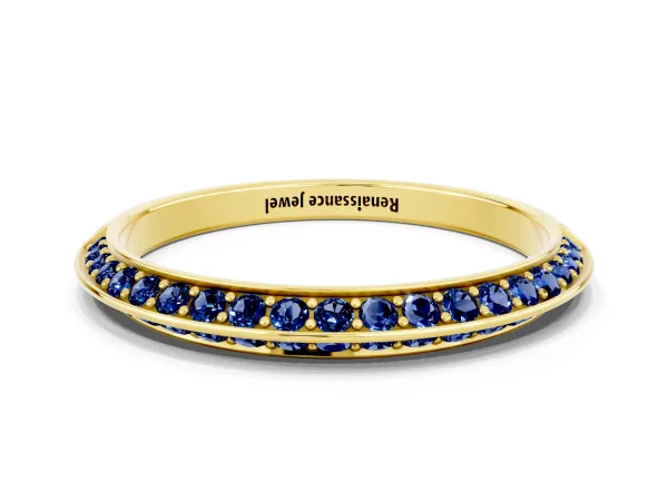 Double Row Pavé Round Blue Sapphire Eternity Band with Channel Setting Yellow gold