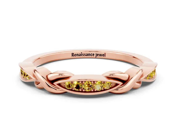 Twisted Marquise Yellow Sapphire Pavé Band with Shared Prong Setting Rose gold