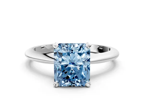 Fancy Blue Radiant Cut Diamond Solitaire Engagement Ring with Classic Band and Four-Prong Setting Platinum