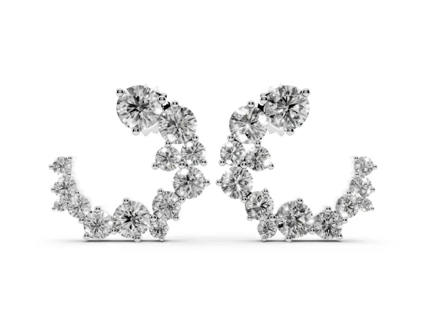 Round Diamond Hydrangea Bouquet Open Hoop Earrings Platinum