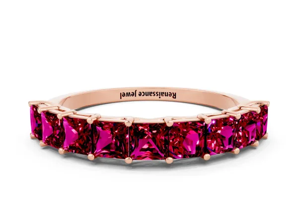 Princess Cut Garnet Channel-Set Eternity Band with Prong Setting Rose gold