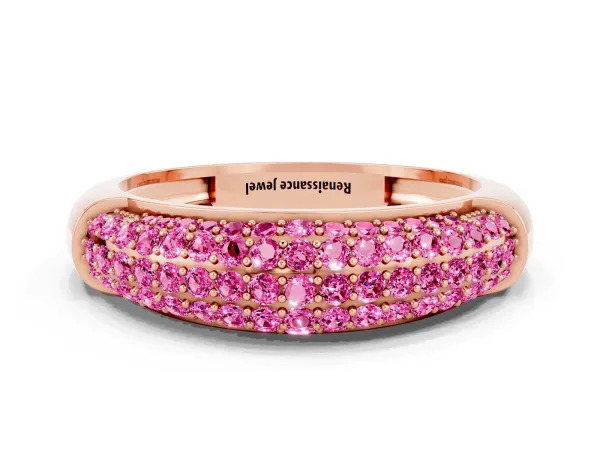 Three-Row Pavé Round Pink Sapphire Dome Band Rose gold