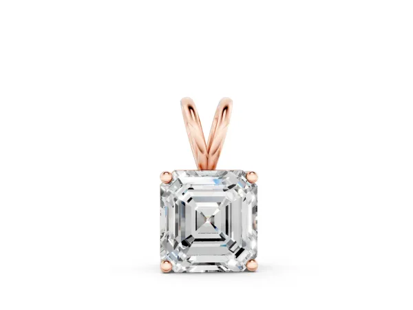 Asscher Diamond Solitaire Pendant with Four Prong Setting Rose gold