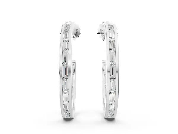 Baguette Diamond Channel-Set Inside-Out Hoop Earrings Silver