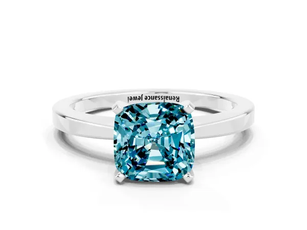 Cushion Cut Blue Topaz Solitaire Engagement Ring with Classic Band and Four-Prong Setting Silver