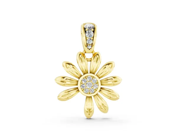 Round Diamond Daisy Flower Pendant with Diamond Accents Yellow gold