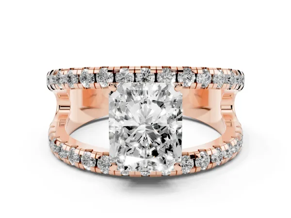 Radiant Cut Solitaire Split Shank Pave Diamond Ring Rose gold